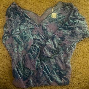 New with tags Free People Purple Sheer and Blue velvet Tunic Top - Size Small